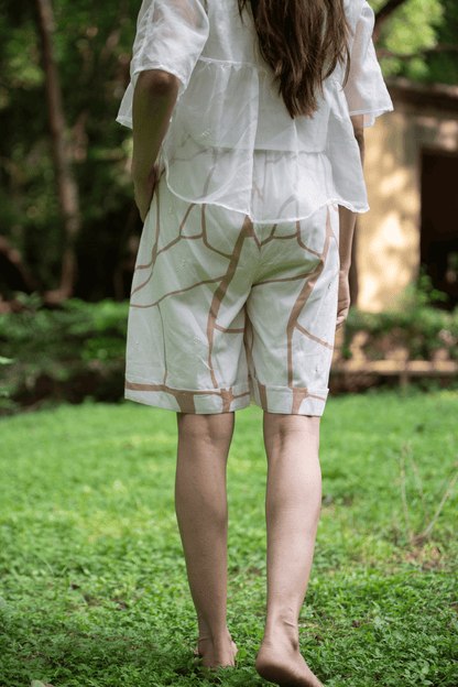 Beige & Brown Print Cotton Shorts