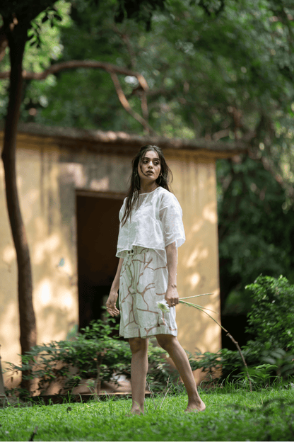 Beige & Brown Print Cotton Shorts
