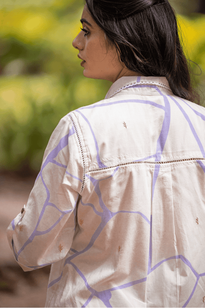 Beige Cotton Shirt With Lilac Print