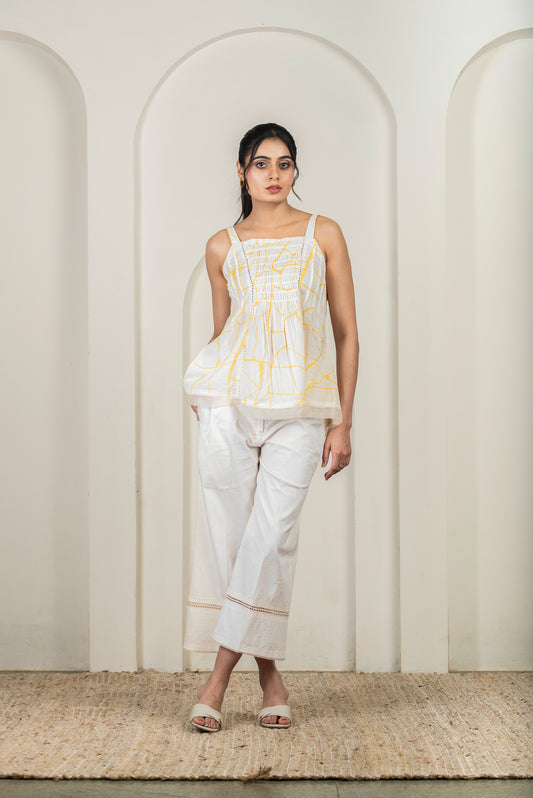 Beige Lycra Cotton Pants