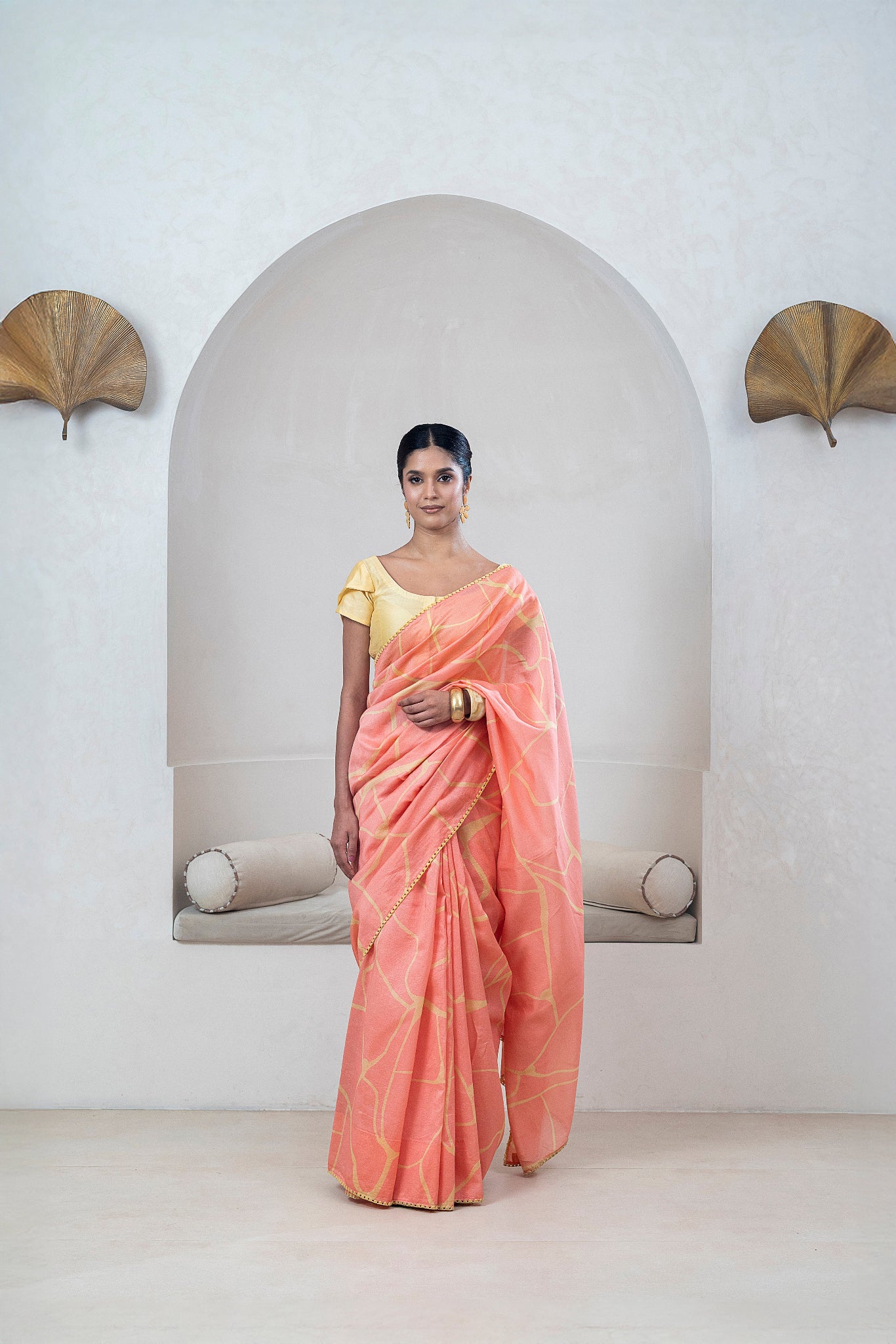 Peach Chanderi Silk Sari