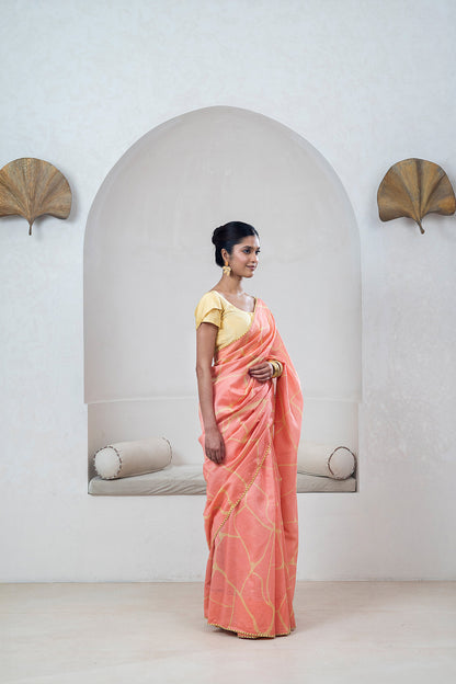 Peach Chanderi Silk Sari