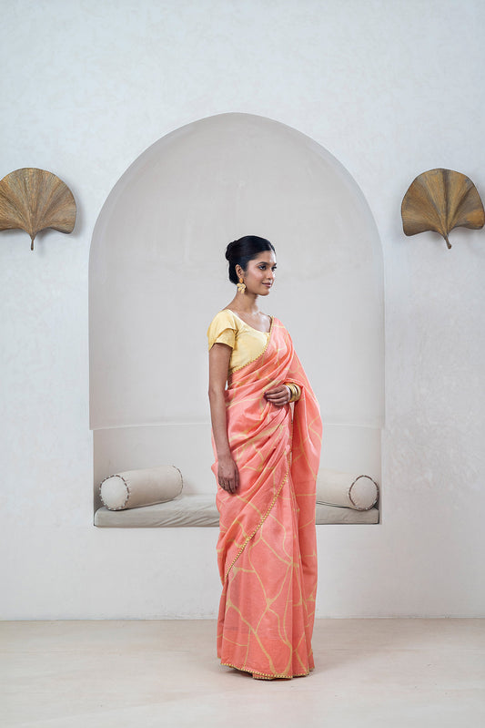 Peach Chanderi Silk Sari