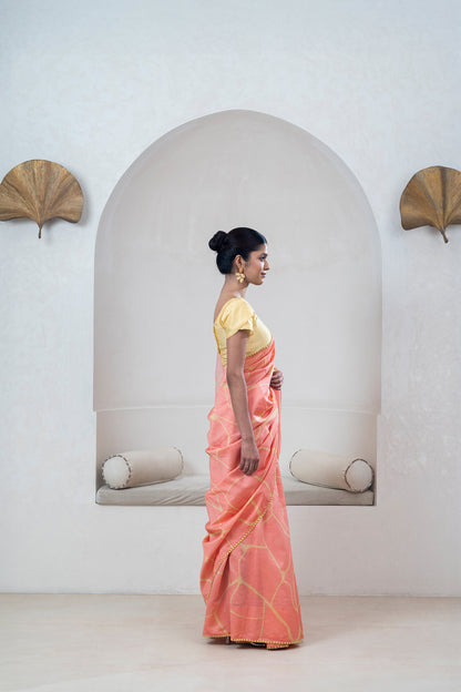 Peach Chanderi Silk Sari