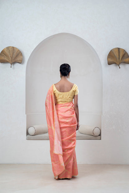 Peach Chanderi Silk Sari