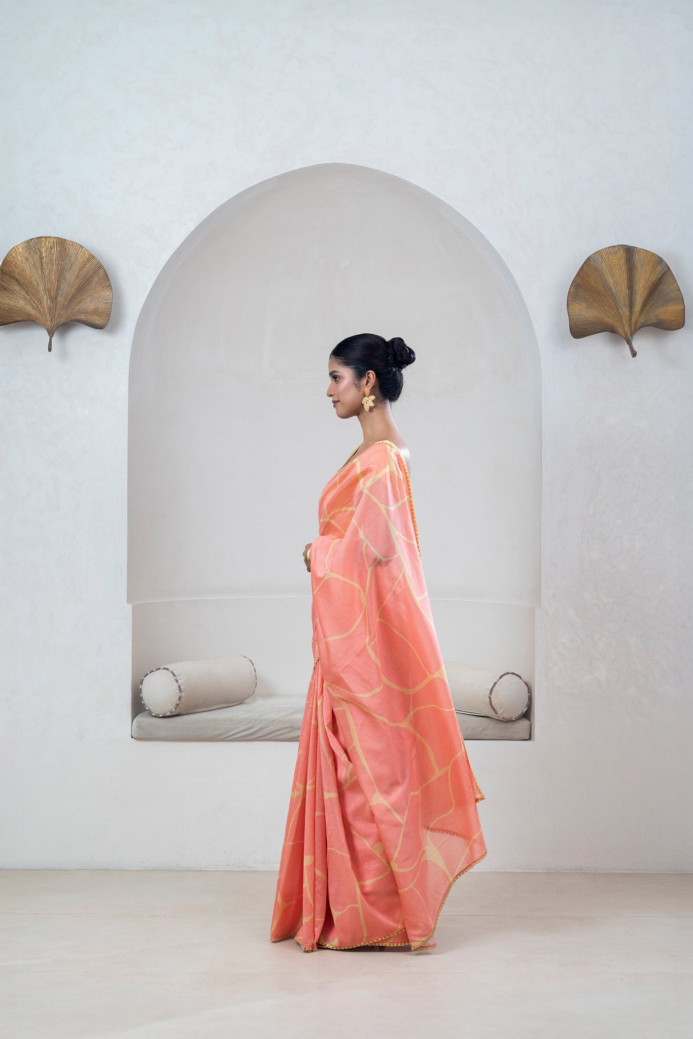 Peach Chanderi Silk Sari