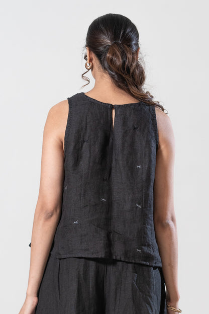 Gauze Linen Cowl Neck Top