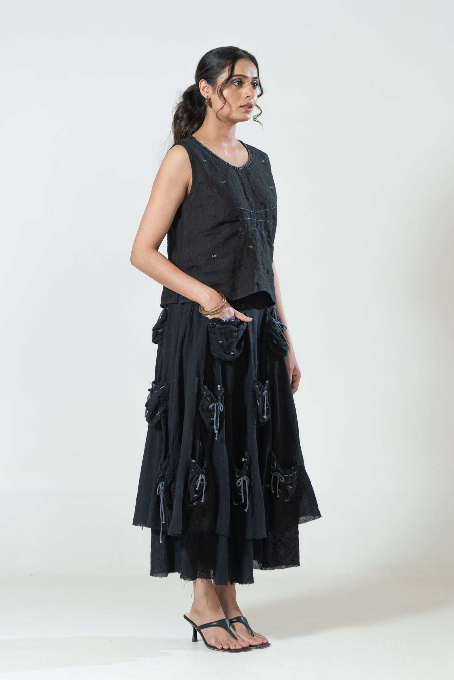 Cotton Double-layered Pocketful Skirt