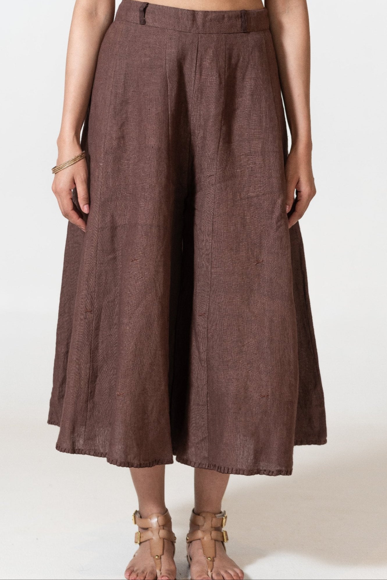 Hand and Machine Embroidered Linen Culottes