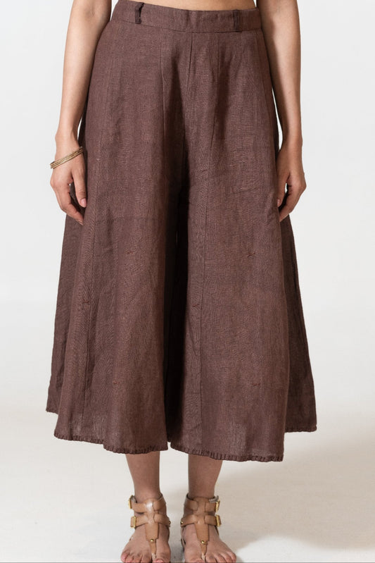 Hand and Machine Embroidered Linen Culottes
