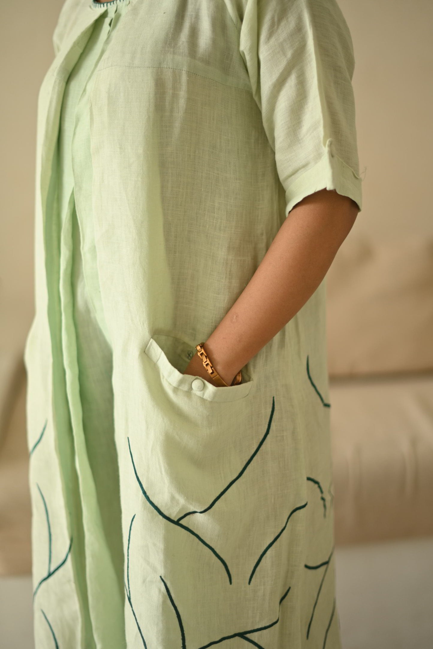 Pastel Green Linen Anti-fit Dress