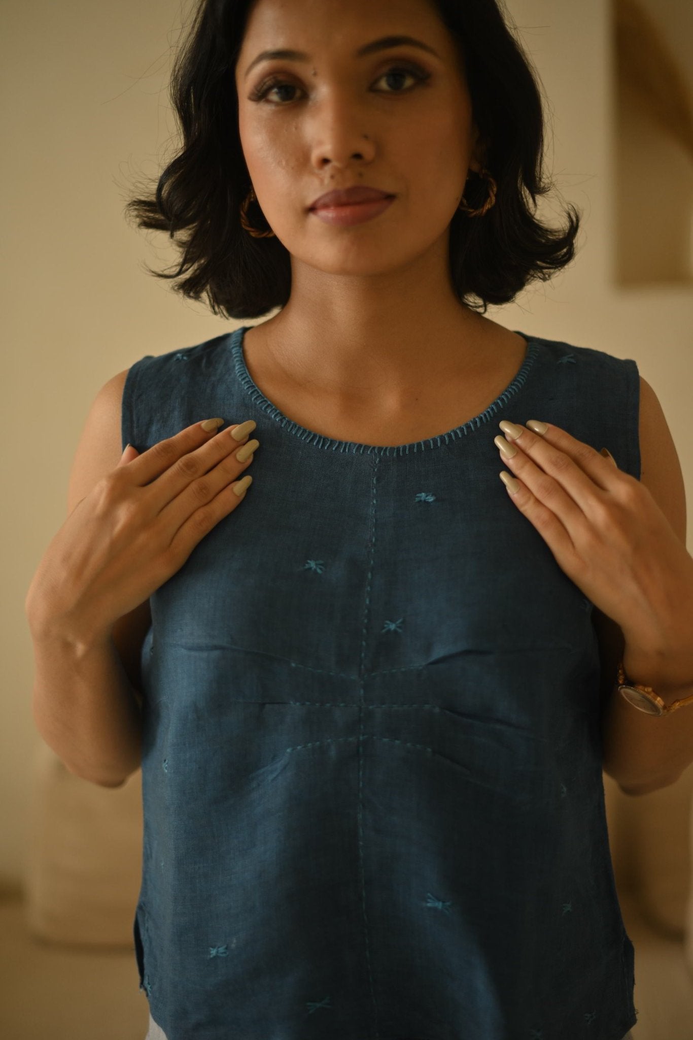 Linen Embroidered Top