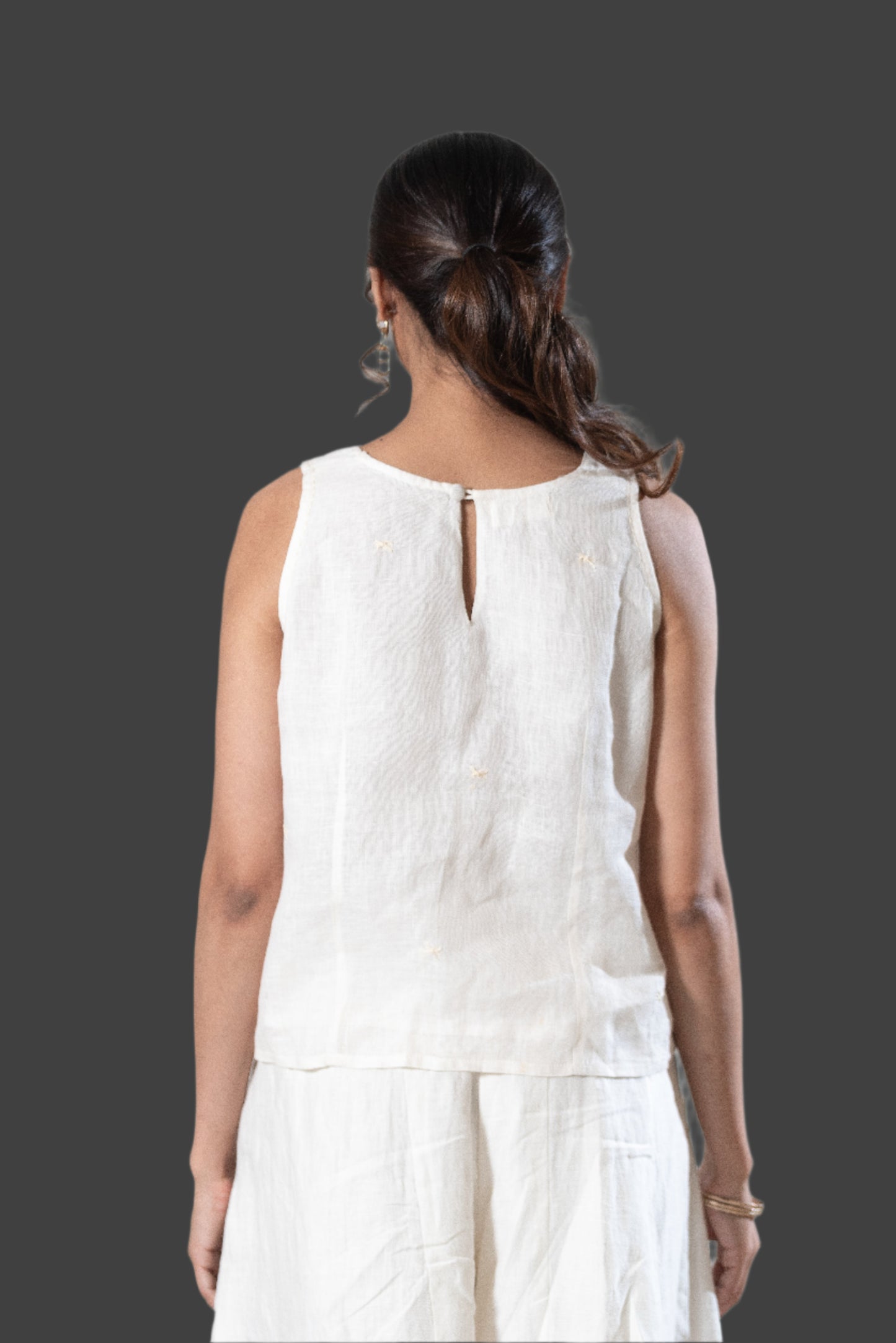 Gauze Linen Cowl Neck Top