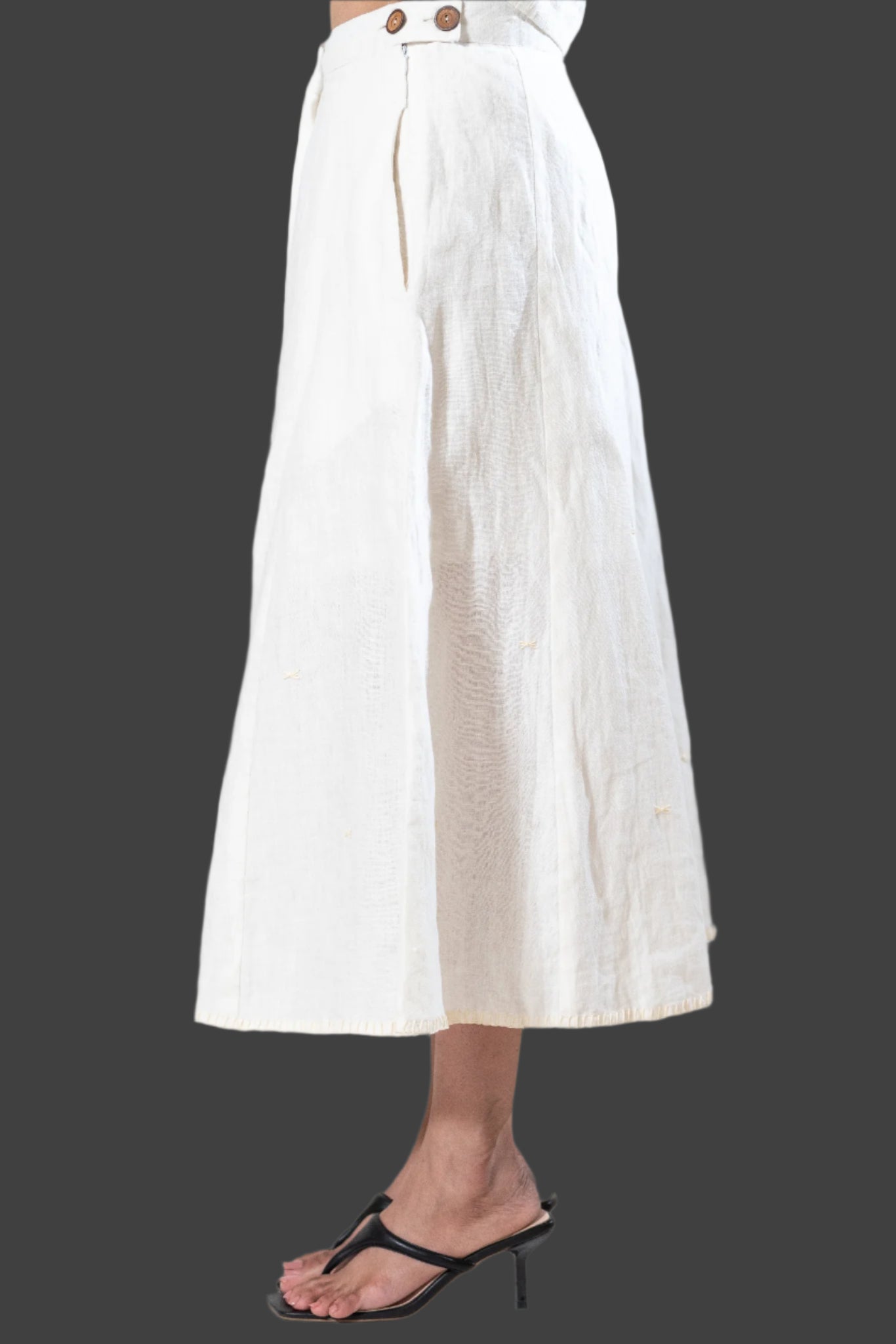 Hand and Machine Embroidered Linen Culottes