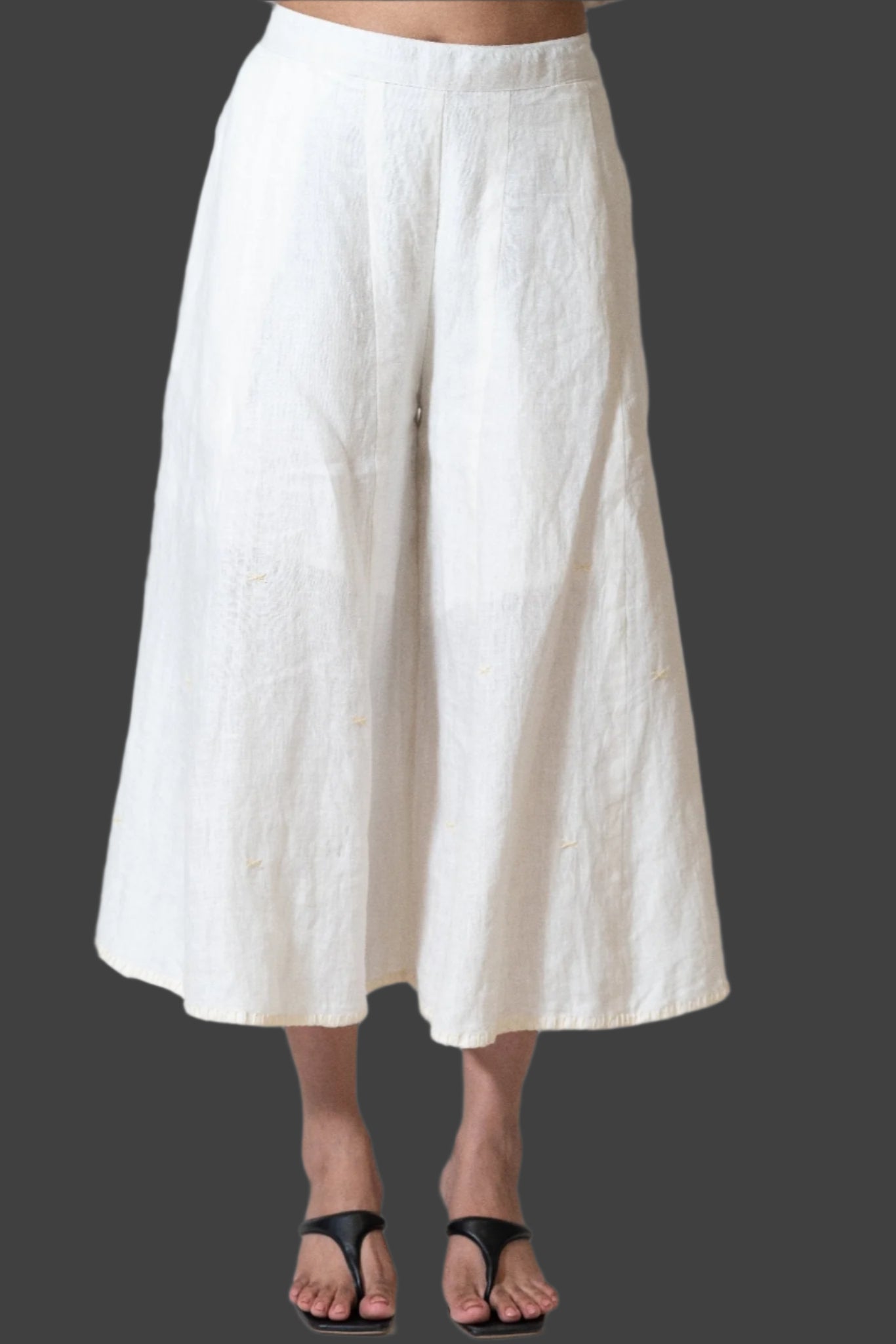 Hand and Machine Embroidered Linen Culottes