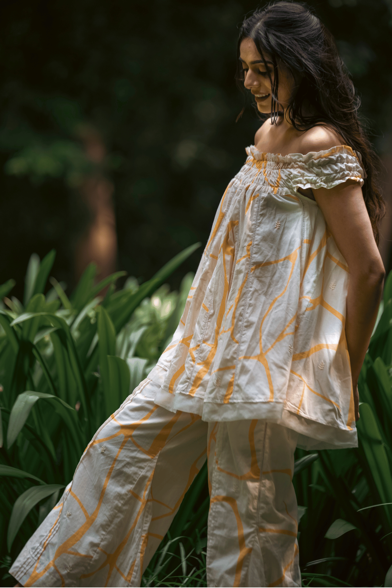 Beige Off-Shoulder Co-ord Set