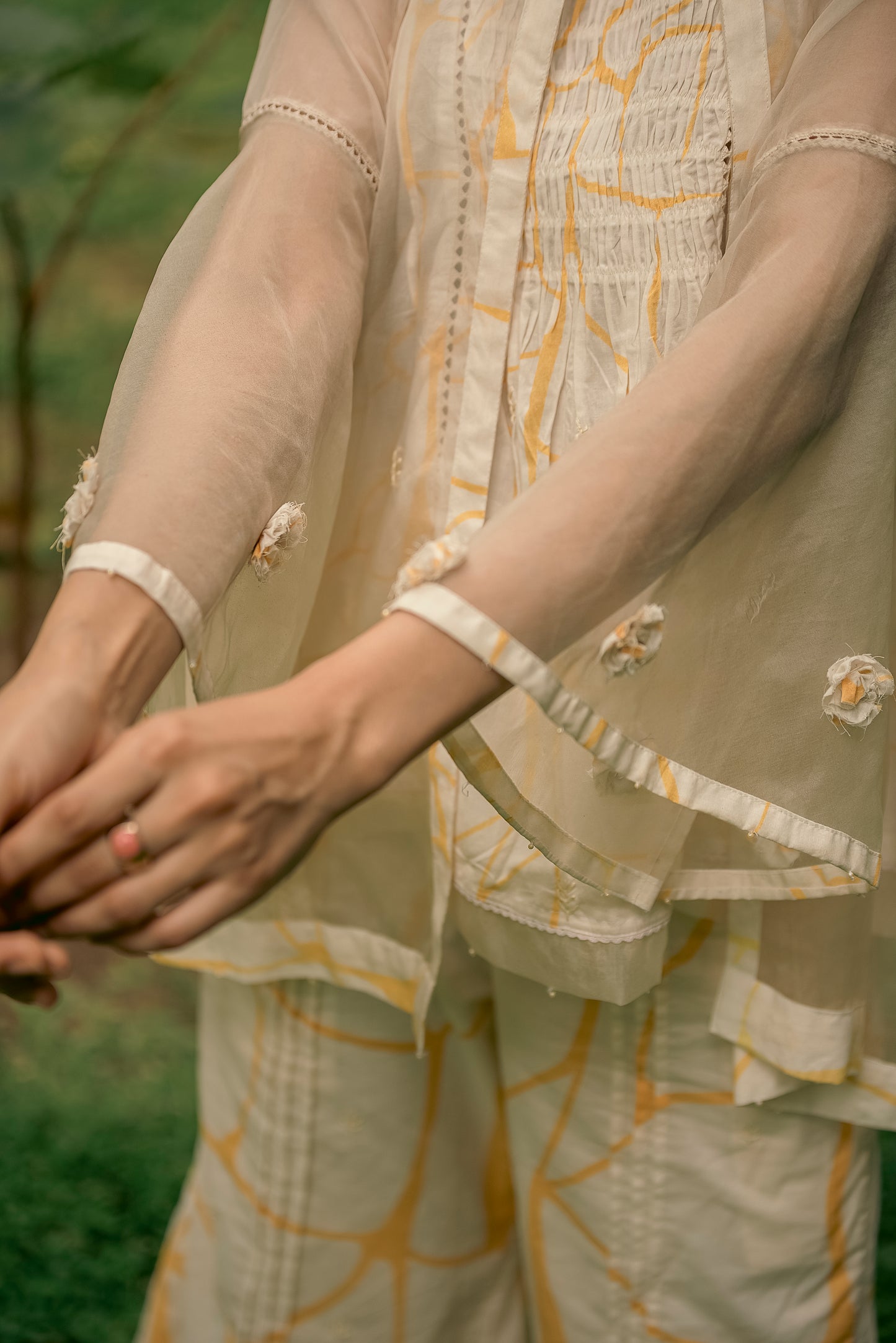 Organza Shrug with cotton trimming