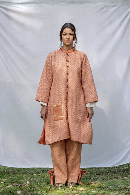 Reversible Quilted Fuzan Silk Co-Ord Set with Straight-Cut Jacket & Quilted Pants