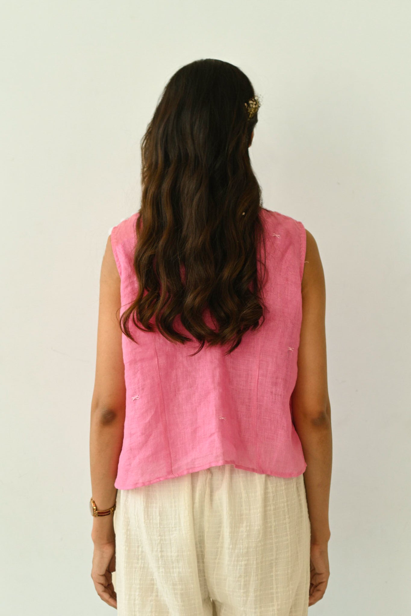 Gauze Linen Cowl Neck Top