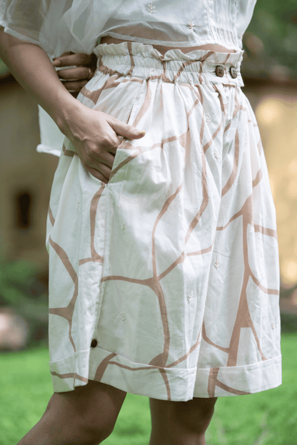 Beige & Brown Print Cotton Shorts