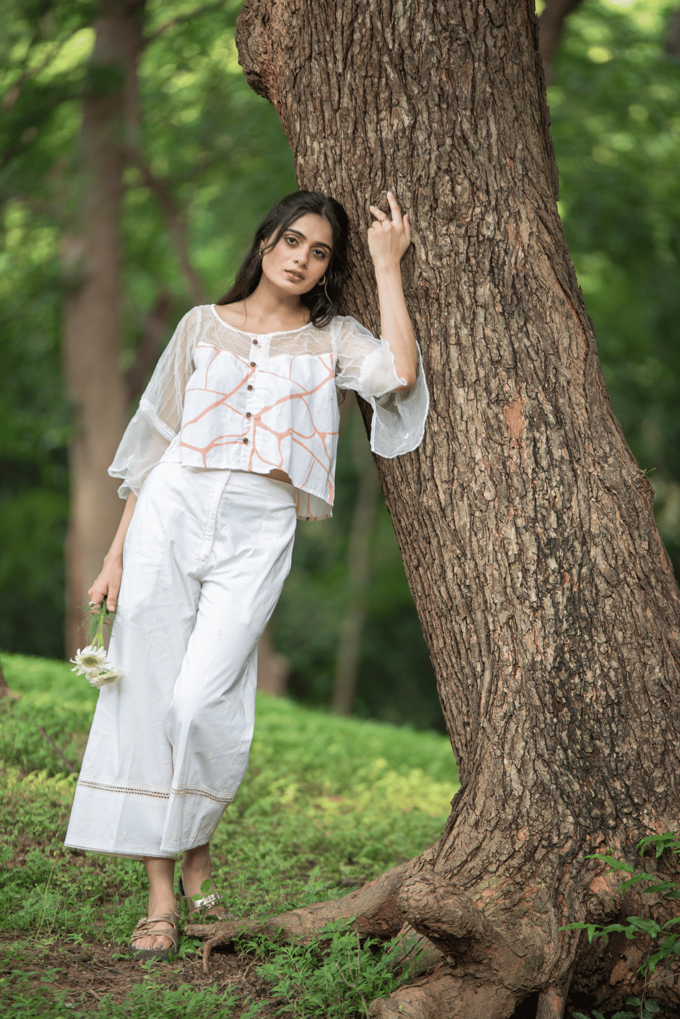 Beige Lycra Cotton Pants