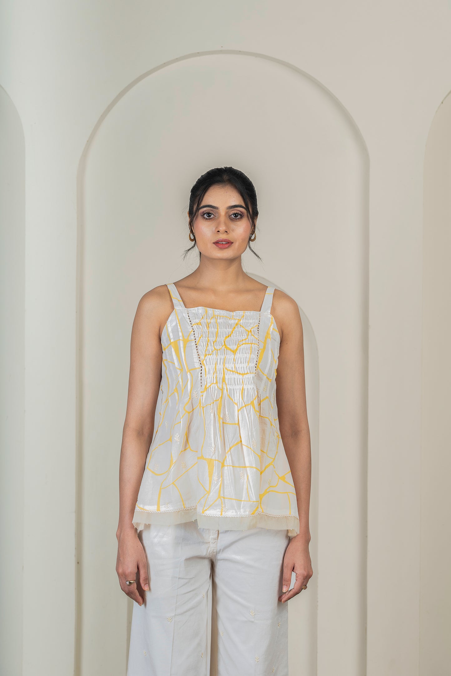 Beige Honeycomb Strappy Top