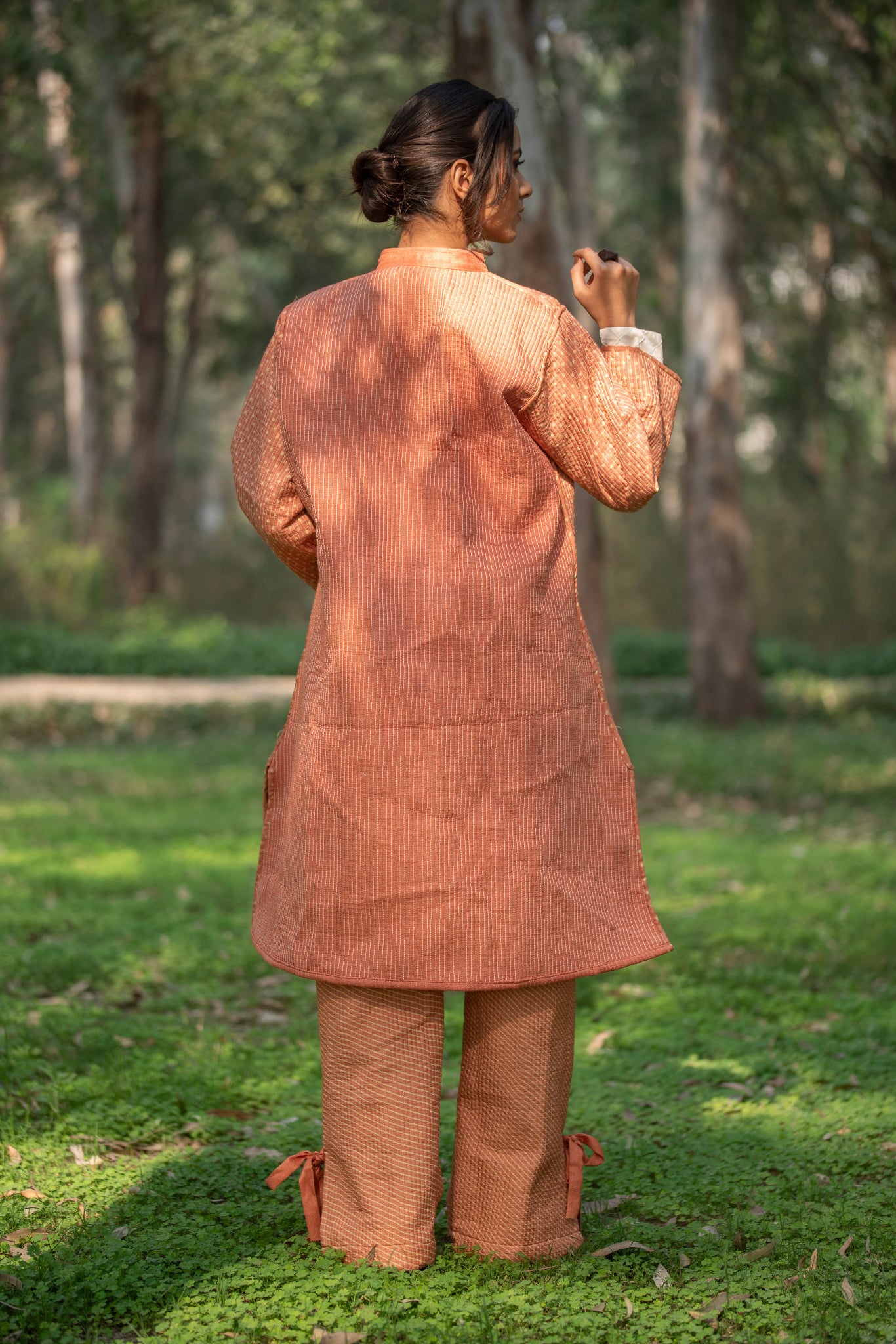 Reversible Quilted Fuzan Silk Co-Ord Set with Straight-Cut Jacket & Quilted Pants