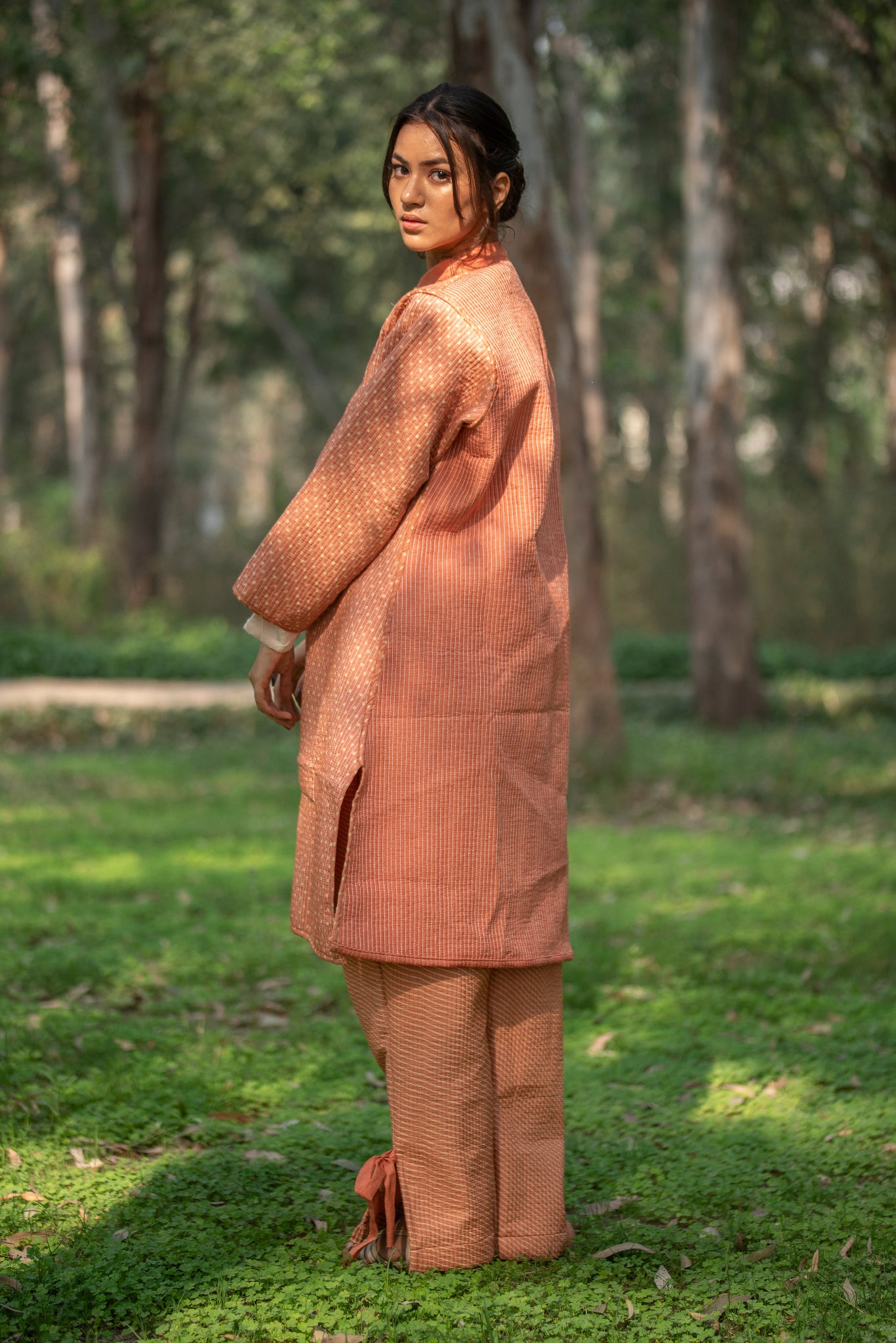 Reversible Quilted Fuzan Silk Co-Ord Set with Straight-Cut Jacket & Quilted Pants