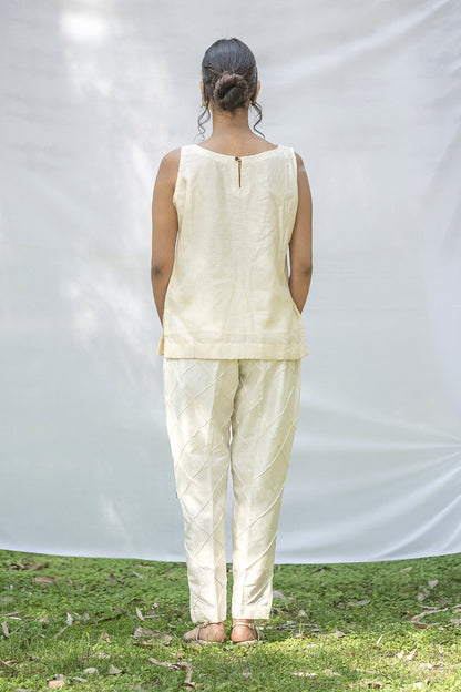 Elegant sleeveless designer top in Chanderi Silk
