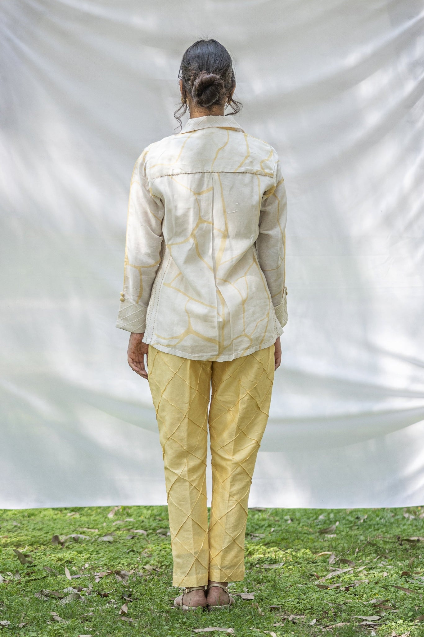 Off white Chanderi Silk co-ord set with yellow print