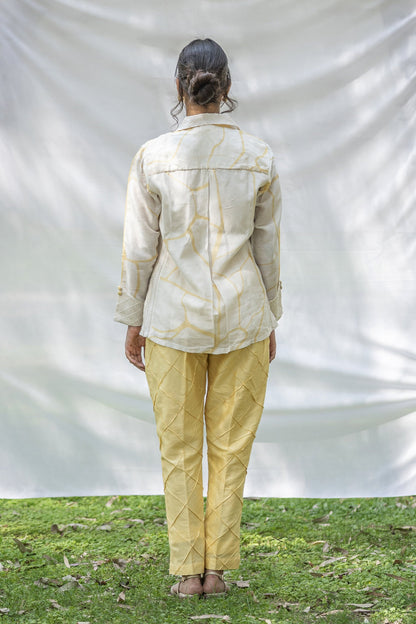 Off white Chanderi Silk co-ord set with yellow print