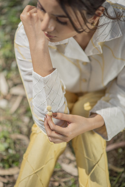 Off white Chanderi Silk co-ord set with yellow print