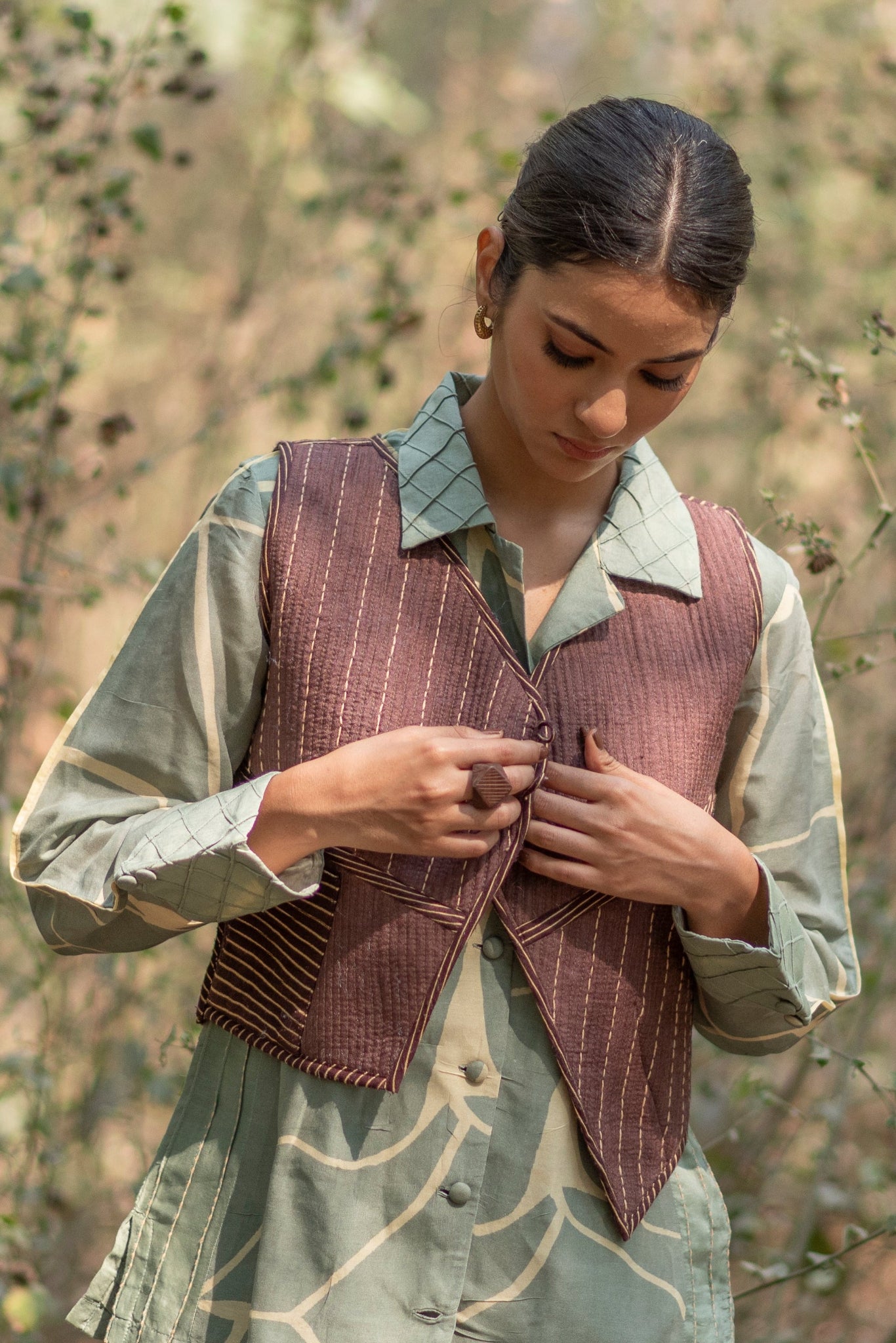 Cocoa Brown Fusion Silk jacket with patch pockets