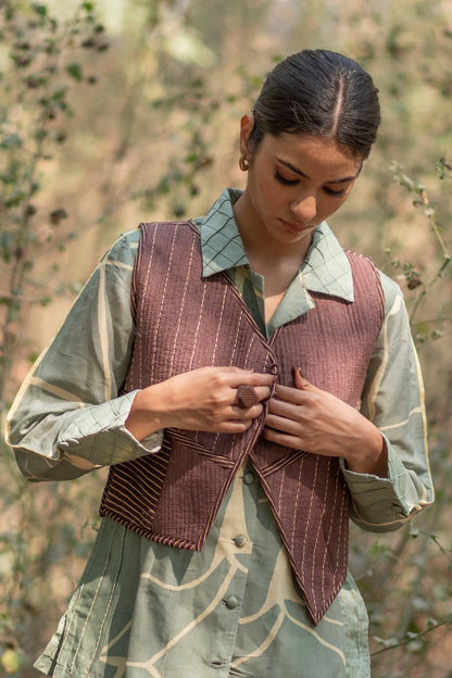 Cocoa Brown Fusion Silk jacket with patch pockets
