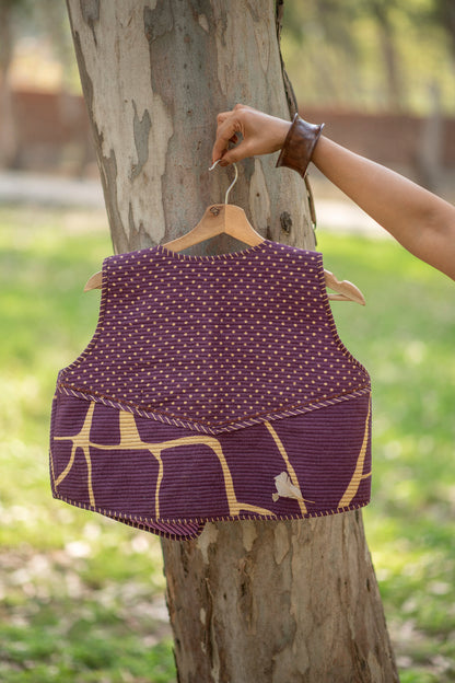 Cocoa Brown Reversible Sleeveless Jacket with Kantha Embroidery in Fusion Silk