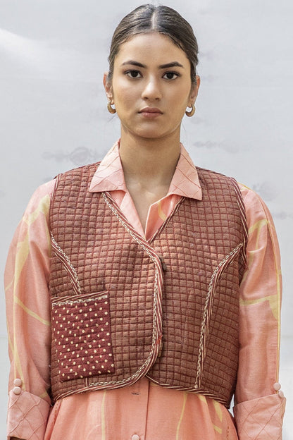 Light Brown reversible sleeveless jacket in Fusion Silk