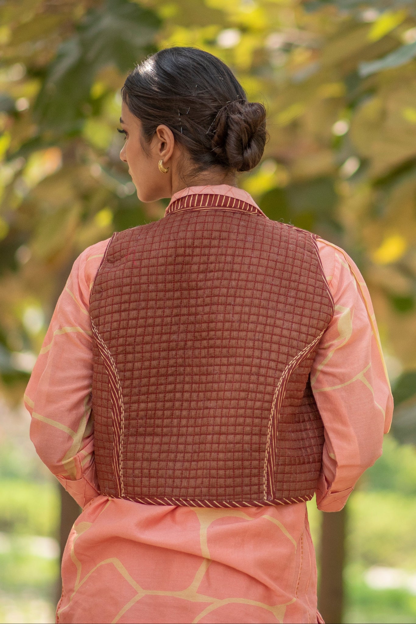 Light Brown handcrafted reversible jacket with patch pockets