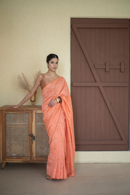 Dark Peach Chanderi Silk Sari