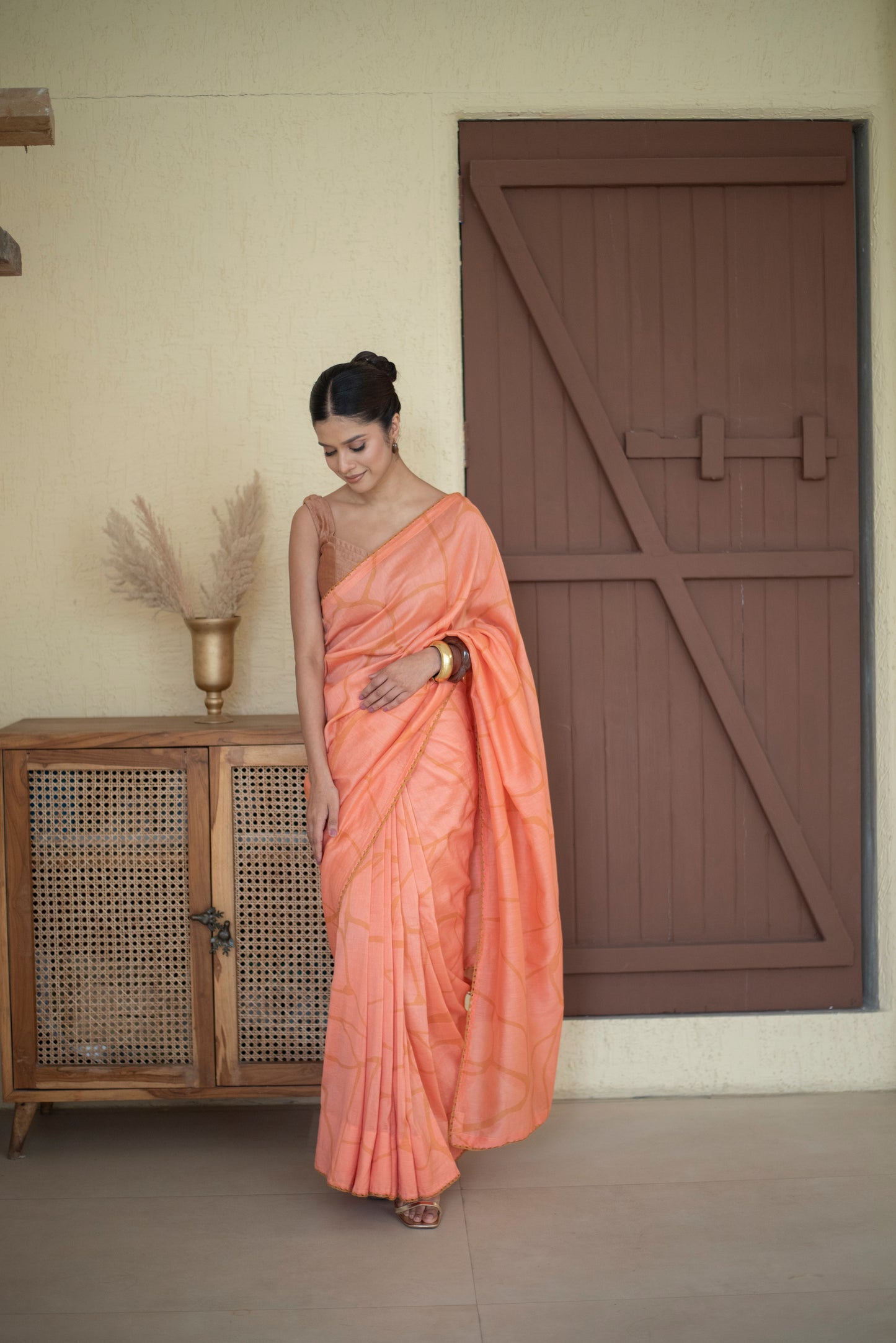 Peach Chanderi Silk Sari