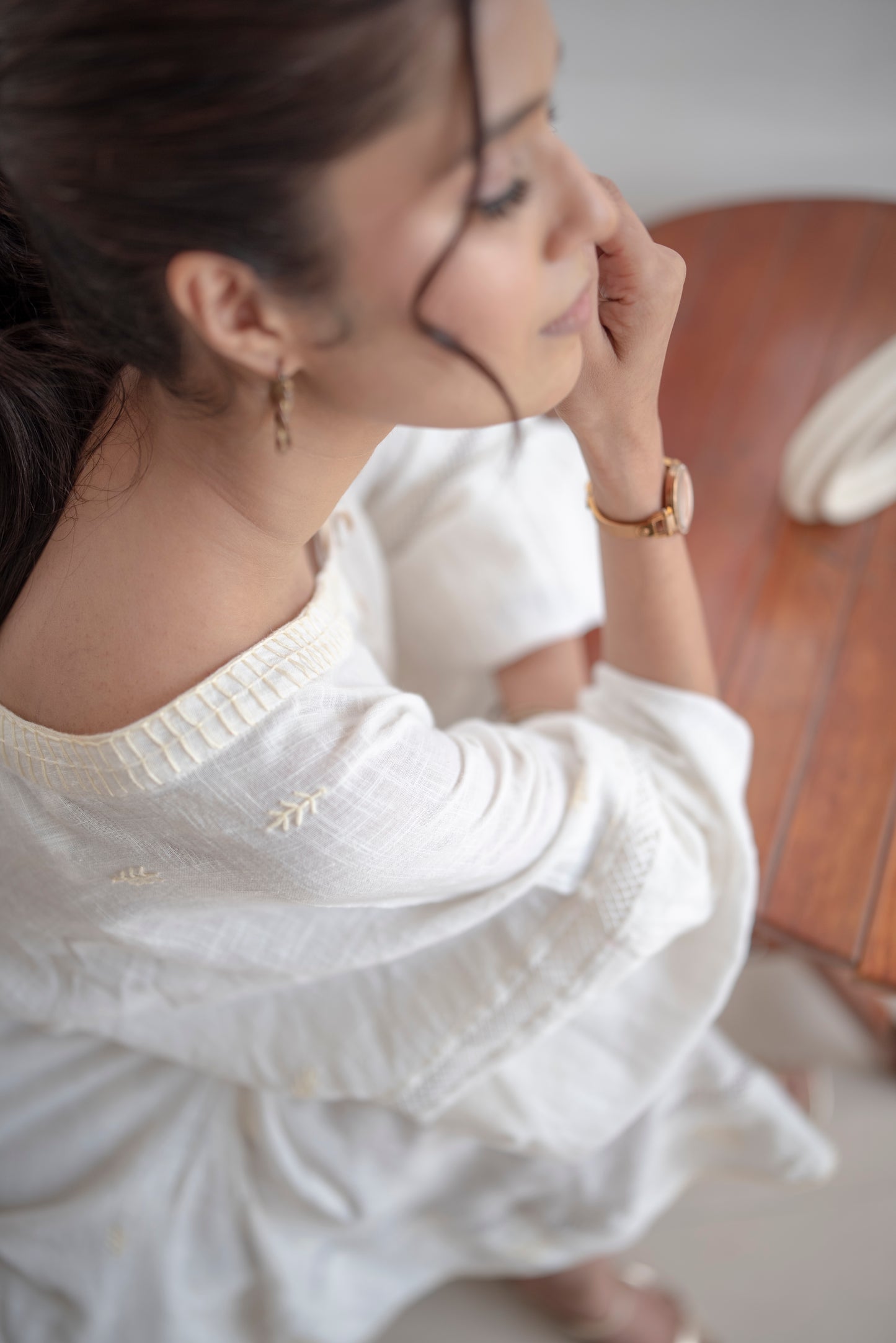 Ivory Slub Cotton Anti-fit Asymmetrical Dress