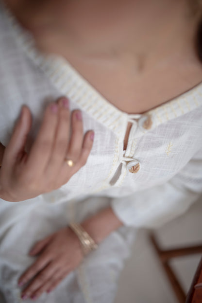 Ivory Slub Cotton Anti-fit Asymmetrical Dress