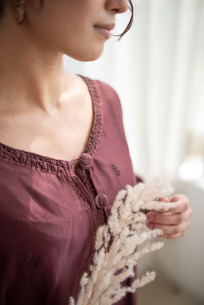 Plum Chanderi Silk Anti-fit Asymmetrical Co-ord Set