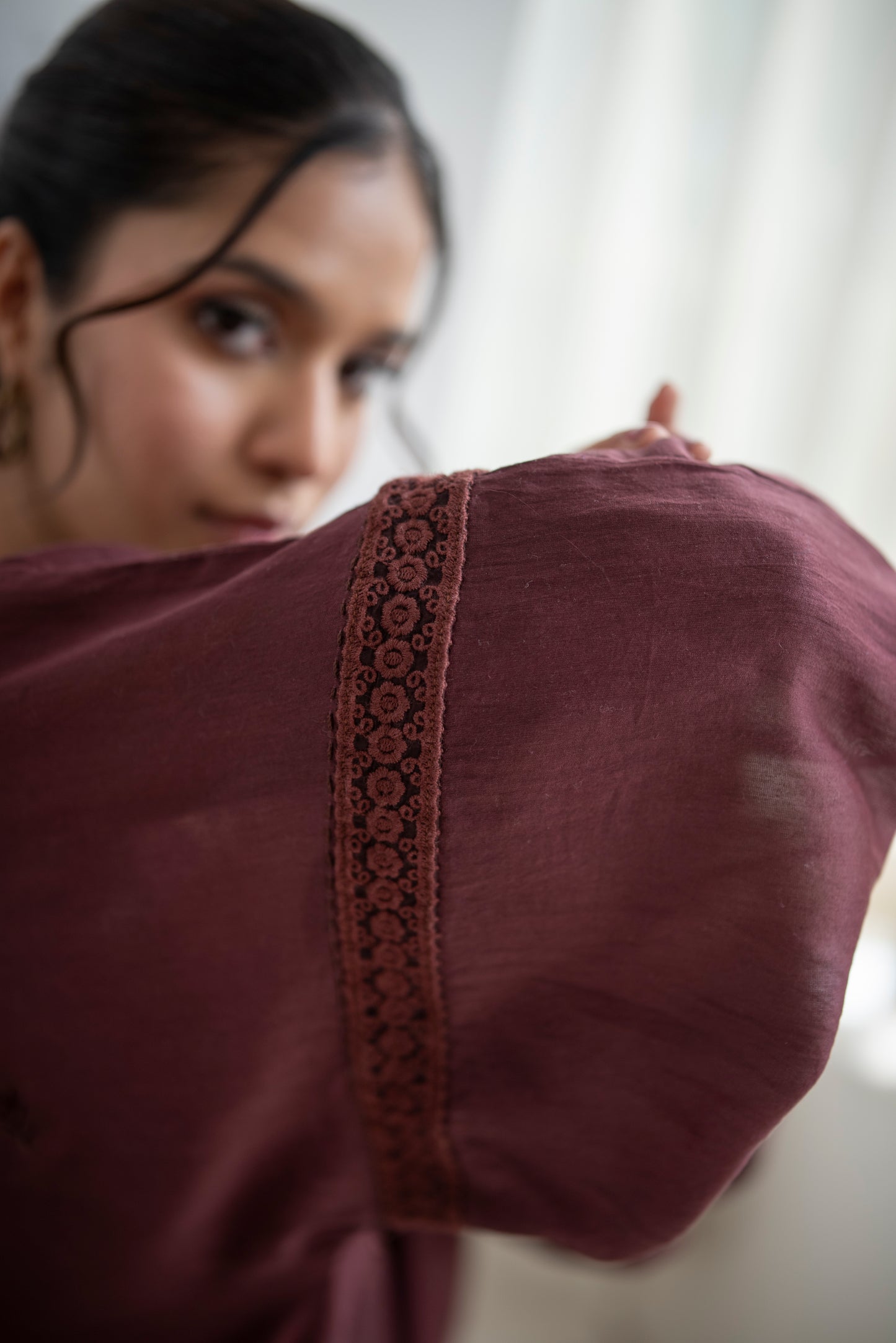 Plum Chanderi Silk Anti-fit Asymmetrical Co-ord Set