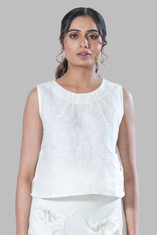 Ivory Cropped Top In Dart Manipulation Style
