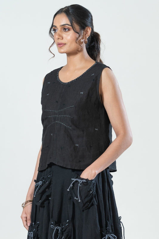 Linen Embroidered Top