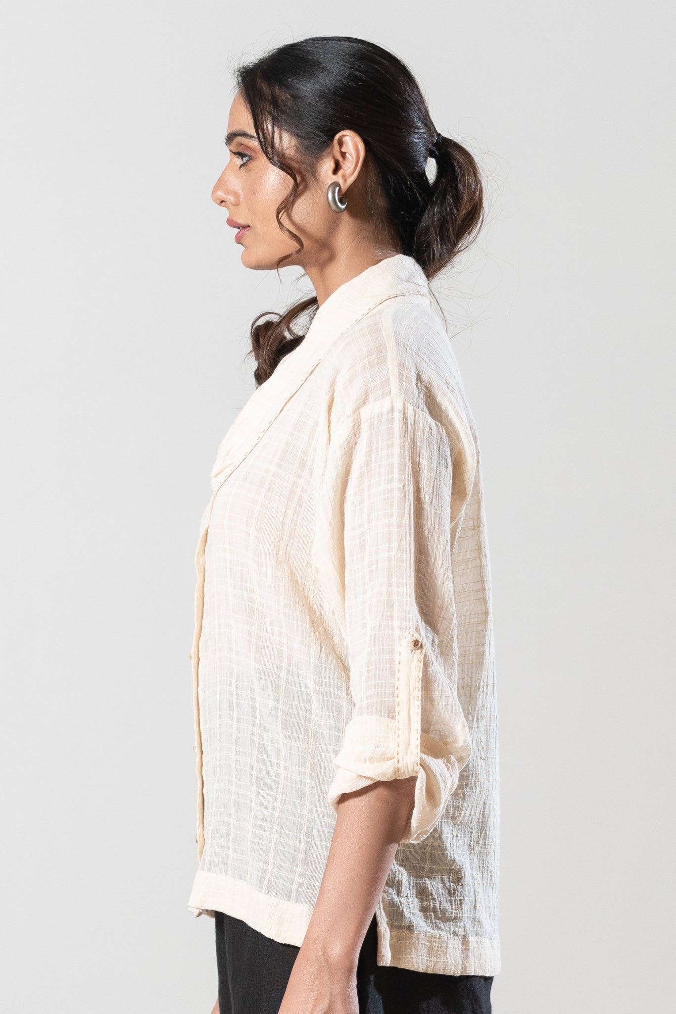 Long Shirt With Peter Pan Style Collar