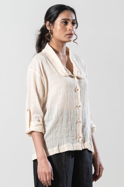 Long Shirt With Peter Pan Style Collar