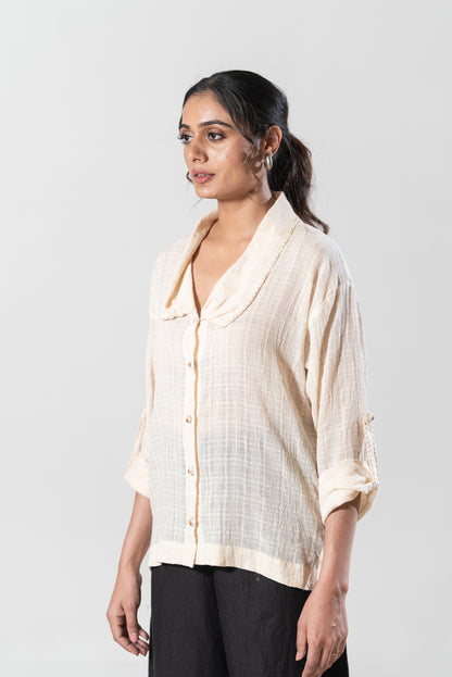 Long Shirt With Peter Pan Style Collar