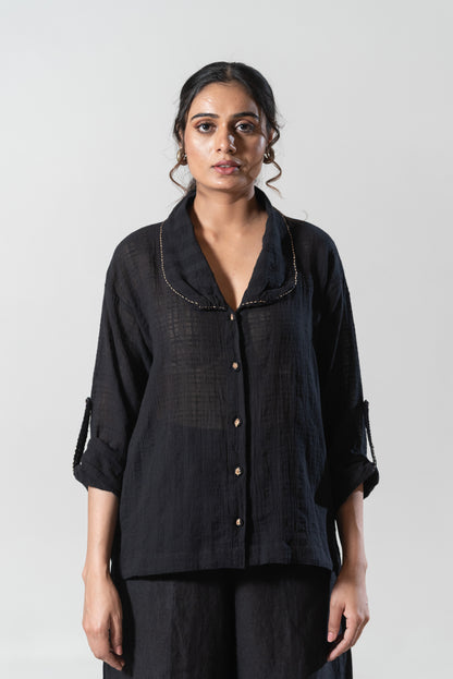 Long Shirt With Peter Pan Style Collar