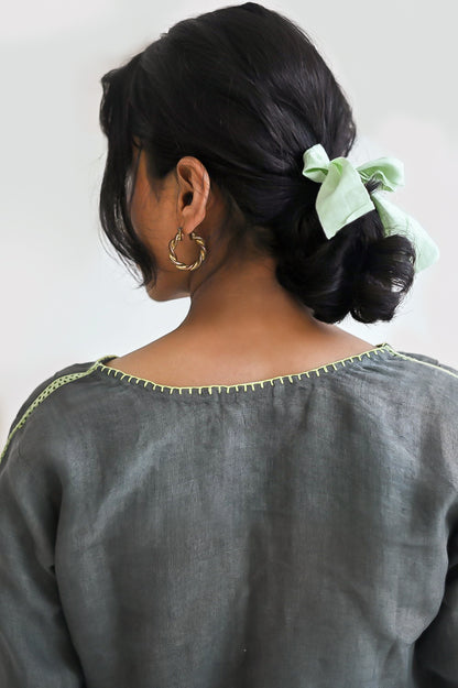 Olive Linen Embroidered Cropped Top